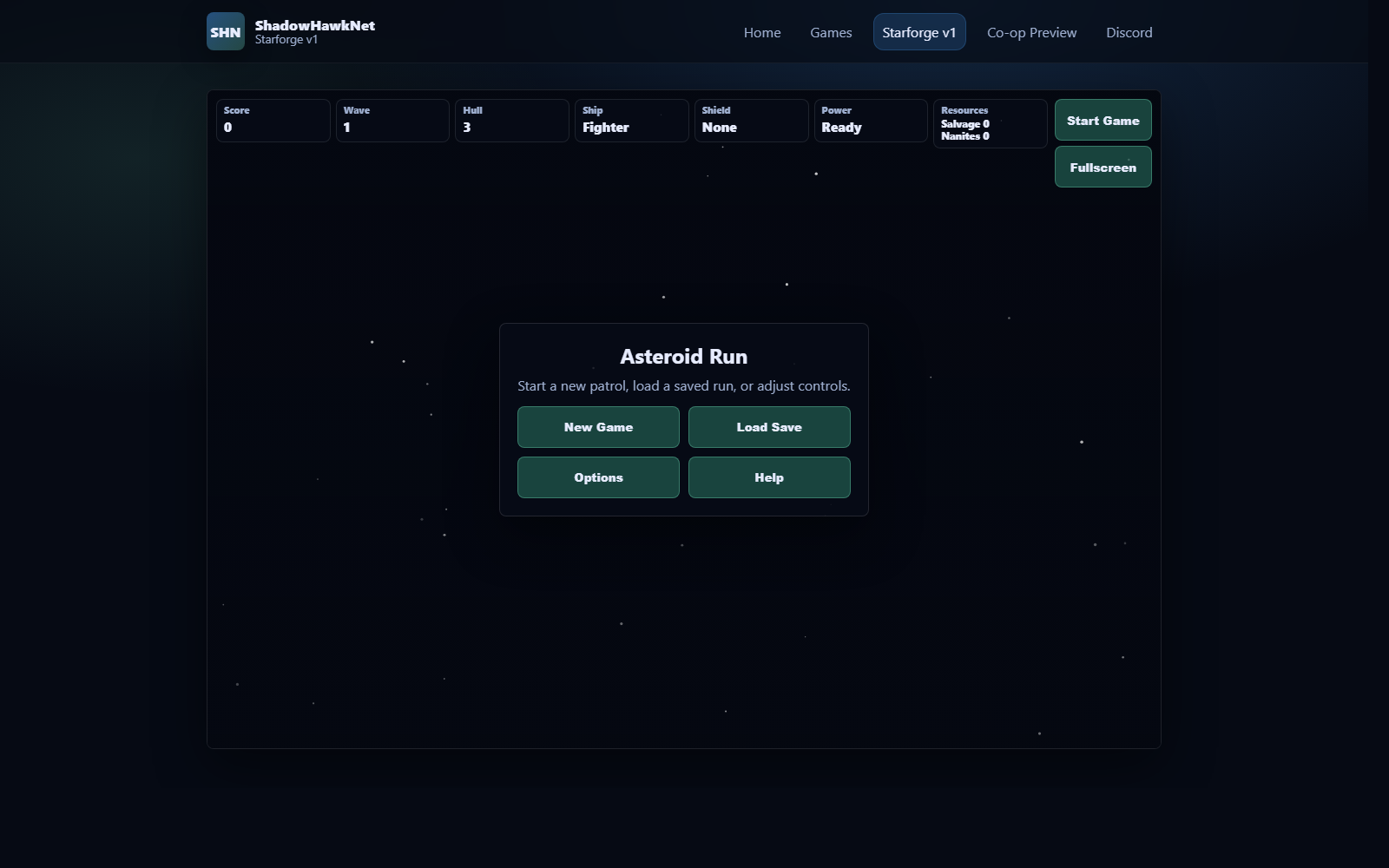 Starforge v1 gameplay and menu screenshot
